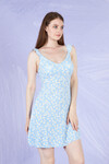 Kadın Askılı Çiçek Desen Kısa Elbise 22112 Mavi