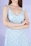 Kadın Askılı Çiçek Desen Kısa Elbise 22112 Mavi