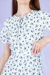 Kadın Kemerli Eteği Büzgülü Çiçekli Bürümcük Kısa Elbise  23062 Beyaz