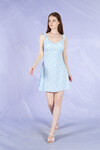 Kadın Askılı Çiçek Desen Elbise 22112 Mavi