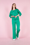 Kadın Baskılı Kompak Penye Pantolonlu Takım Yazlık Cepli Yarım Kollu 23066 Yeşil
