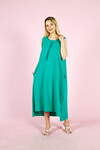 Kadın İki İplik Penye Geniş Kalıp Yazlık Elbise Cepli A Kesim Yırtmaçlı Büyük Beden 23151 Yeşil