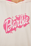 Kadın İki İplik Barbie Baskılı Kapşonlu Sweatshırt Beyaz