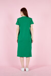 Kadın Yeşil Kompak Kumaş Baskılı Yazlık Penye Elbise Cepli Yırtmaçlı Tam Kalıp 23130