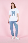 Kadın Oversize Tişört M Logolu Cepli Eşofman Takımı 23070 Mavi