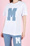 Kadın Oversize Tişört M Logolu Cepli Eşofman Takımı 23070 Mavi