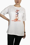 Kadın Oje Baskılı Penye T-Shirt 21007B2 Beyaz