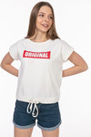 Kadın Original Baskılı Pamuklu T-Shirt 21026 Beyaz
