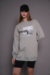 Kadın Oversize Baskılı Uzun Sweatshirt 24539 Çağla