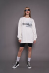 Kadın Oversize Baskılı Uzun Sweatshirt 24539 Ekru