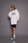 Kadın Oversize Baskılı Uzun Sweatshirt 24539 Ekru