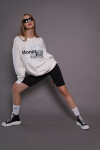 Kadın Oversize Baskılı Uzun Sweatshirt 24539 Ekru