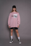 Kadın Oversize Baskılı Uzun Sweatshirt 24539 Gül Kurusu