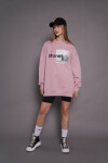 Kadın Oversize Baskılı Uzun Sweatshirt 24539 Gül Kurusu