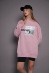 Kadın Oversize Baskılı Uzun Sweatshirt 24539 Gül Kurusu