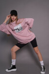 Kadın Oversize Baskılı Uzun Sweatshirt 24539 Gül Kurusu