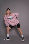 Kadın Oversize Baskılı Uzun Sweatshirt 24539 Gül Kurusu