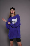 Kadın Oversize Baskılı Uzun Sweatshirt 24539 Sax