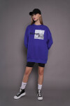 Kadın Oversize Baskılı Uzun Sweatshirt 24539 Sax