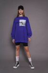 Kadın Oversize Baskılı Uzun Sweatshirt 24539 Sax