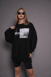 Kadın Oversize Baskılı Uzun Sweatshirt 24539 Siyah