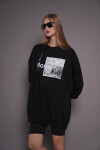 Kadın Oversize Baskılı Uzun Sweatshirt 24539 Siyah