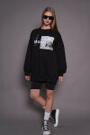 Kadın Oversize Baskılı Uzun Sweatshirt 24539 Siyah