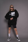 Kadın Oversize Baskılı Uzun Sweatshirt 24539 Siyah