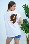 Kadın Peluş Ayıcıklı Oversize Tişört Pamuklu Yazlık 22408 Beyaz