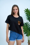 Kadın Peluş Ayıcıklı Oversize Tişört Pamuklu Yazlık  22408 Siyah